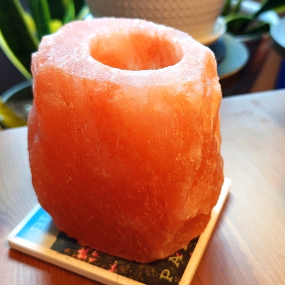 Rose Quartz Himalayan Salt Rock Candle Holder - Picture 3 of 8